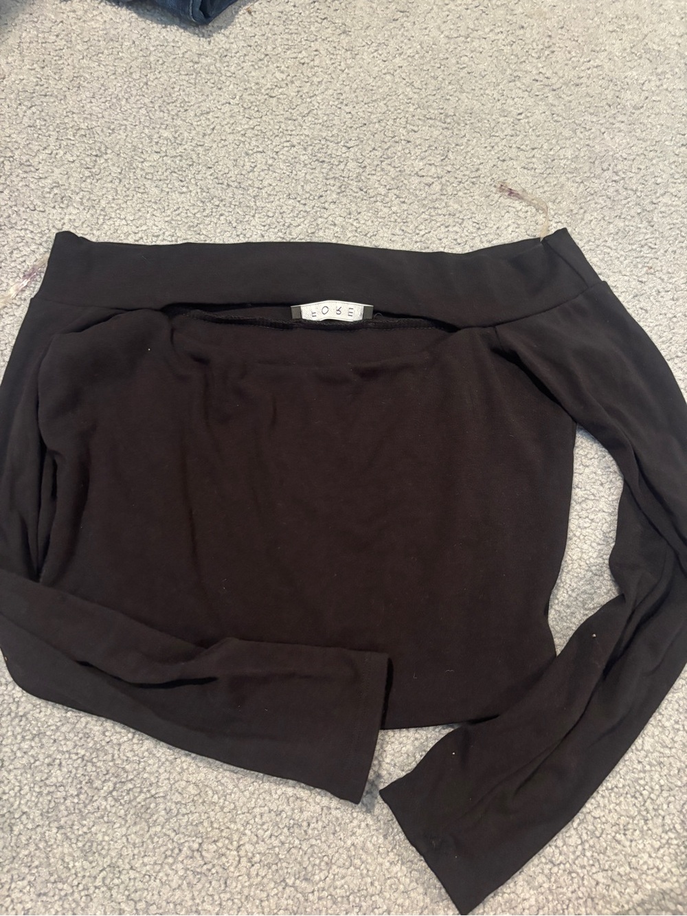 FORE Black Off-Shoulder Cut out Long Sleeve Top
